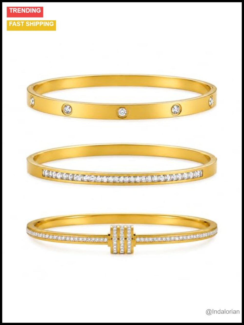 18K Gold Plated Stainless Steel Stackable Bangle Bracelets Set